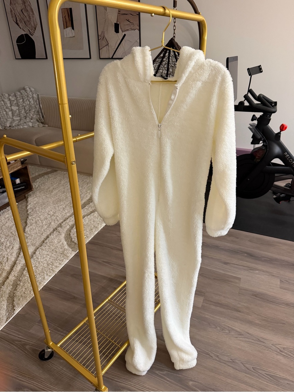 PrettyLittleThing Cream Fleece Onesie Jumpsuit with Hoodie